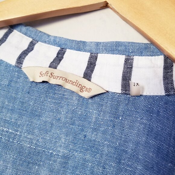 Soft Surroundings 100% Linen Lagenlook Chambray Blue Button Up Tunic Shirt 1X - Picture 7 of 16
